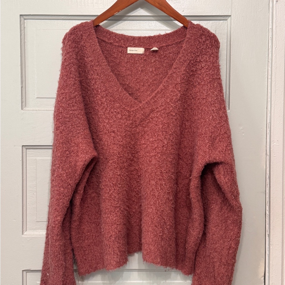 Anthropologie Cozy V-Neck Sweater in Dusty Rose